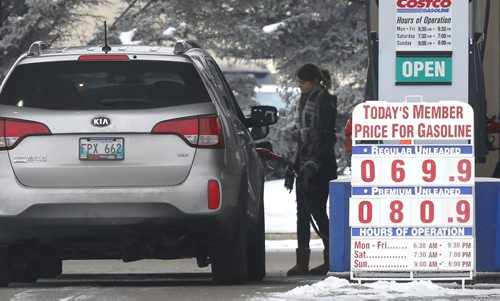 Costco members pay 69.9 per litre for regular unleaded gasoline.  Gas Price story. Wayne Glowacki / Winnipeg Free Press Jan. 20 2016