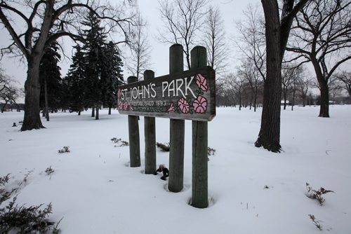 St. John's Park on Main Street and Mountain Ave. See story on raw sewage emptying into the Red River from culvert in park. Aldo Santin story.  Jan 20, 2016 Ruth Bonneville / Winnipeg Free Press