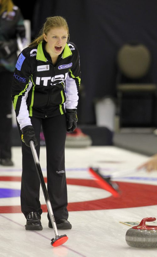 BEAUSEJOUR, MB -Jr. skip Christine MacKay at the 4:30 draw at Sun Gro Centre for The Scotties Tournament of Hearts Thursday evening. BORIS MINKEVICH / WINNIPEG FREE PRESS January 21, 2016