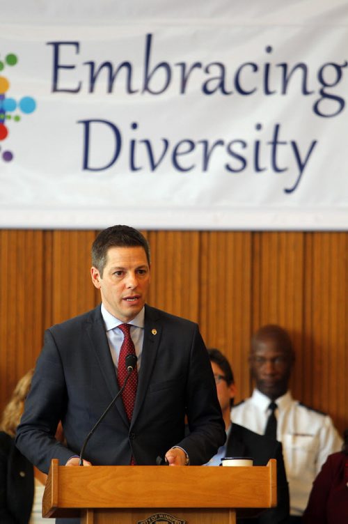 WINNIPEG, MB - Together with individuals and community leaders, Mayor Brian Bowman will reflect on the year following Winnipeg being labeled the most racist city in Winnipeg by Macleans magazine, and will outline further steps to build reconciliation, diversity, and inclusion. BORIS MINKEVICH / WINNIPEG FREE PRESS January 22, 2016