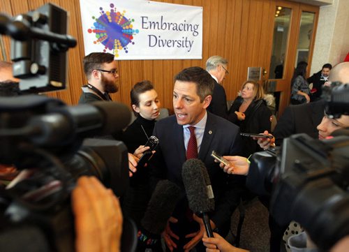 WINNIPEG, MB - Together with individuals and community leaders, Mayor Brian Bowman will reflect on the year following Winnipeg being labeled the most racist city in Winnipeg by Macleans magazine, and will outline further steps to build reconciliation, diversity, and inclusion.  BORIS MINKEVICH / WINNIPEG FREE PRESS January 22, 2016