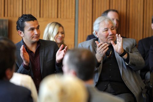 WINNIPEG, MB -Together with individuals and community leaders, Mayor Brian Bowman will reflect on the year following Winnipeg being labeled the most racist city in Winnipeg by Macleans magazine, and will outline further steps to build reconciliation, diversity, and inclusion.Left-Right : Wab Kinew and Justice Murray Sinclair.  BORIS MINKEVICH / WINNIPEG FREE PRESS January 22, 2016
