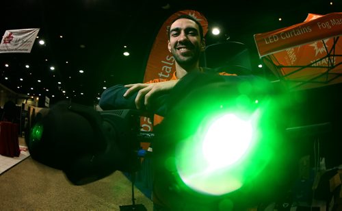 Sinan Leylek, President and CEO of Spark Rentals, a lighting equipment rental company, at his booth at the Wonderful Wedding Show at the Winnipeg Convention Centre, Friday, January 22, 2016. (TREVOR HAGAN/WINNIPEG FREE PRESS)