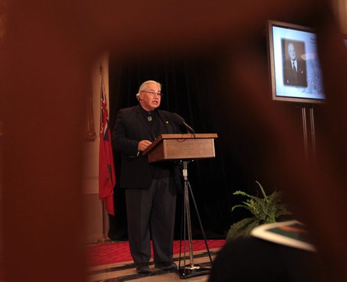 Justice Murray Sinclair reflects on the life of The Honourable Howard Pawley, former premier of Manitoba who he fondly refers to as his   "best friend"  at the Manitoba Legislature Saturday during memorial service. See Alex Paul story.  Jan 23, 2016 Ruth Bonneville / Winnipeg Free Press