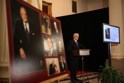 Premier Greg Selinger reflects on the life of The Honourable Howard Pawley, former premier of Manitoba  at the Manitoba Legislature Saturday during memorial service. See Alex Paul story.  Jan 23, 2016 Ruth Bonneville / Winnipeg Free Press
