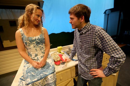 Jen Robinson and Thomas Toles in Middletown, which will be the first production by the Black Hole Theatre inside their new home in the Tache Building at the University of Manitoba, Saturday, January 23, 2016. (TREVOR HAGAN/WINNIPEG FREE PRESS)