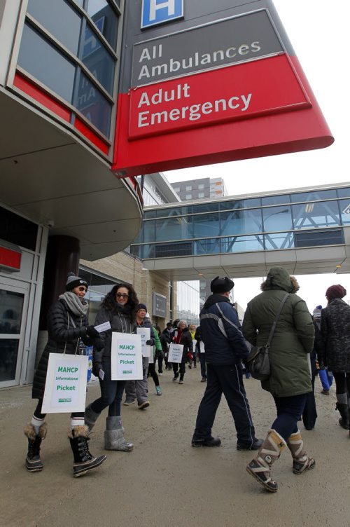 WINNIPEG, MB - Outside of Health Sciences Centre on William Avenue. Manitoba Association of Health Care. The union represents more than 3,500 members who are currently negotiating a contract with various city and northern hospitals. Theyve been without a contract since March 2014. BORIS MINKEVICH / WINNIPEG FREE PRESS January 25, 2016