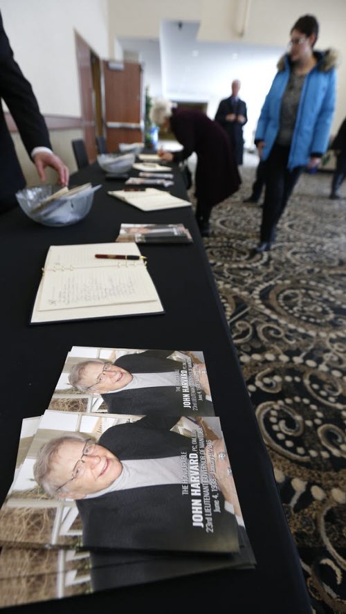 Friends and family gathered Monday afternoon to celebrate the life of the late former Lieutenant-Governor and federal MP John Harvard  at  the Victoria Inn.  John died of cancer on Jan. 9, at 77. Mary Agnes Welch story Wayne Glowacki / Winnipeg Free Press Jan. 25 2016