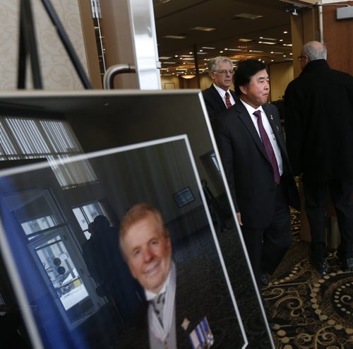 In centre, former Lieutenant-Governor Philip S. Lee  at the service to celebrate the life of the late former Lieutenant-Governor and federal MP John Harvard  at  the Victoria Inn.  John died of cancer on Jan. 9, at 77. Mary Agnes Welch story Wayne Glowacki / Winnipeg Free Press Jan. 25 2016