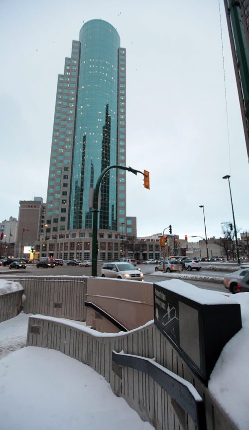 A pedestrian Concouse entrance at Portage and Main.  January 25, 2015 - (Phil Hossack / Winnipeg Free Press)