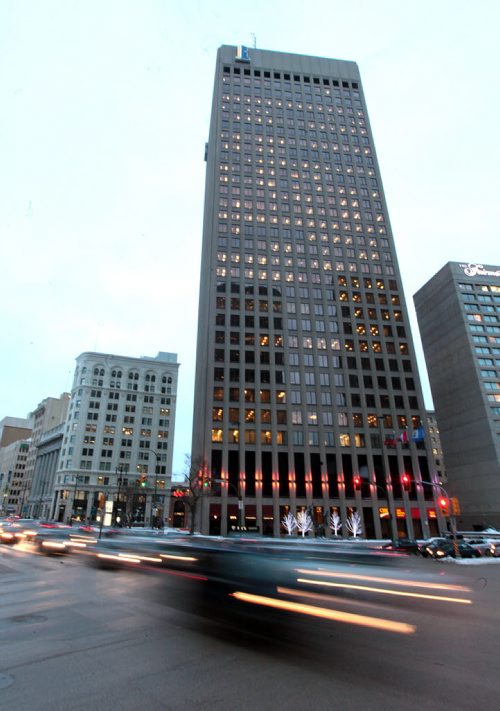 Rush hour traffic moves through Portage and Main Monday afternoon.  January 25, 2015 - (Phil Hossack / Winnipeg Free Press)