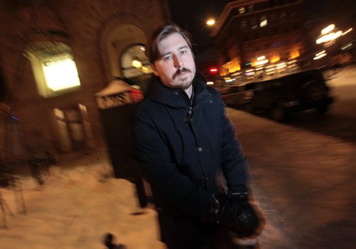Ryan McKenna, the director of the Montreal-shot "The Heart of Madame Sabali" poses on the street outside of Cinematheque.Ryan lives and works in Montreal, but identifies as a Winnipeg filmmaker as he was born here and came up through the Winnipeg Film Group. See Uptown story. January 25, 2016 - (Phil Hossack / Winnipeg Free Press)