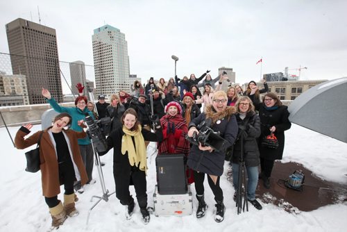 Story, Women in Winnipeg film.  A group of women filmmakers and videomakers pose for a group photo on the rooftop of ArtsSpace for story showcasing  how large the community is in Wpg.  See Jen Zoratti story.   Jan 26, 2016 Ruth Bonneville / Winnipeg Free Press