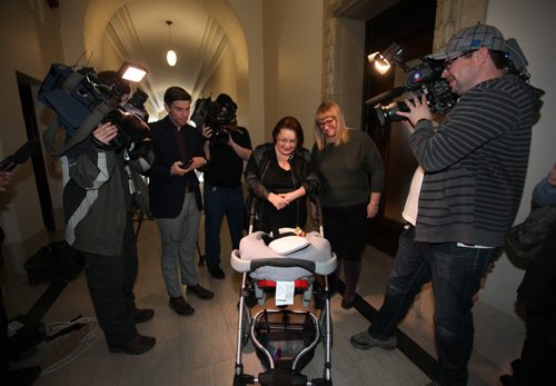 Fort Rouge MLA Jennifer Howard, her wife, Tara Peel and their daughter   8-month-old daughter, Georgia, leave the NDP Caucus after press conference announcing  Howard not seeking re-election and departure from the NDP party at the Leg Wednesday afternoon.    Jan 27, 2016 Ruth Bonneville / Winnipeg Free Press