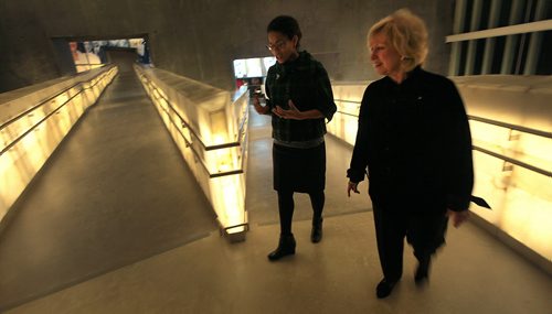Accomanied by Angela Cassie, CMHR Director of Communications and External Relations, Hon. Kim Campbell tours the Museum For Human RIghts Wednesday evening.  See Ashley Prest story. Jauary 27, 2016 - (Phil Hossack / Winnipeg Free Press)