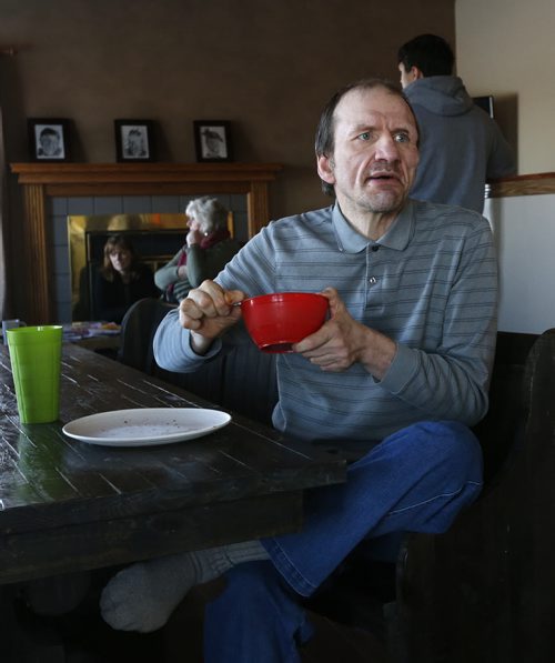 Bert Gockel eats his lunch in the New Directions home in the RM of Springfield where 3 intellectually disabled men live. Carol Sanders story Wayne Glowacki / Winnipeg Free Press Jan. 28 2016