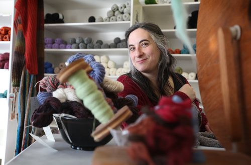 Portrait of Joanne Seiff  - local artist, writer and knitwear designer, for story on knitting activism.   Jan 28, 2016 Ruth Bonneville / Winnipeg Free Press