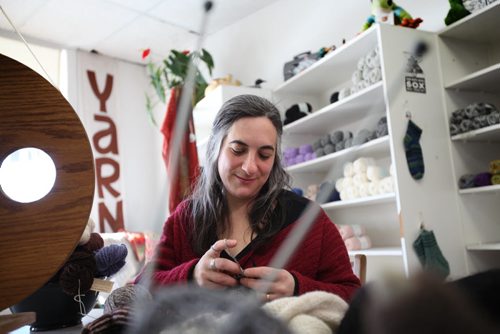 Portrait of Joanne Seiff  - local artist, writer and knitwear designer, for story on knitting activism.   Jan 28, 2016 Ruth Bonneville / Winnipeg Free Press
