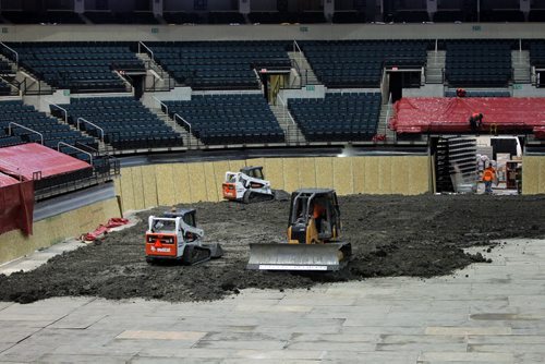 WINNIPEG, MB -MTS CENTRE- 100 truckloads of dirt will be dumped on the floor of the MTS Centre today in preparation for this weekends colossal Monster Jam® event. The Dirt is owned by the event and stored somewhere close by for whenever the monster trucks are in town. Media will be able to get up close and personal with two of the trucks Friday morning at 8am. BORIS MINKEVICH / WINNIPEG FREE PRESS January 28, 2016
