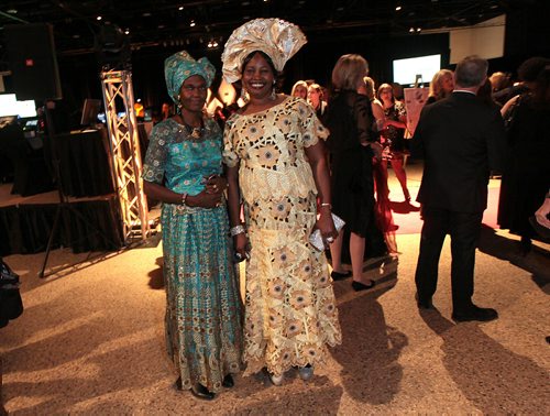 Elizabeth Aluk (left0, and Arek Manyang pose in traditional garb from their homeland South Sudan. The women were representing "Manitoba Women for Women of SOuth Sudan at  the Centennial Women's Gala, Celebrating 100 Years of Manitoba Women's Right to Vote. See Story. January 28, 2016 - (Phil Hossack / Winnipeg Free Press)