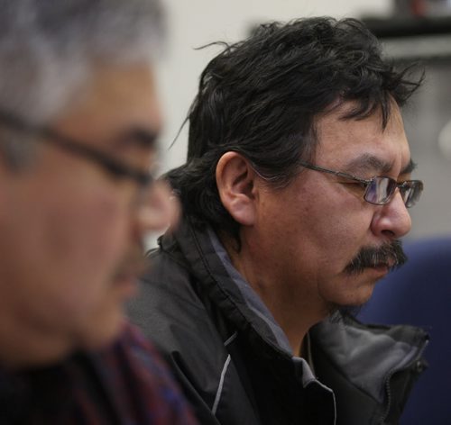 L to R - Chief David McDougall from St Theresa Point, Peter Harper from Red Sucker Lake prior to news conference discussing how Perimeter Airlines  sent wrong casket on a return flight home last Saturday to Red Sucker Lake . -See Alexander Paul story- Jan 29, 2016   (JOE BRYKSA / WINNIPEG FREE PRESS