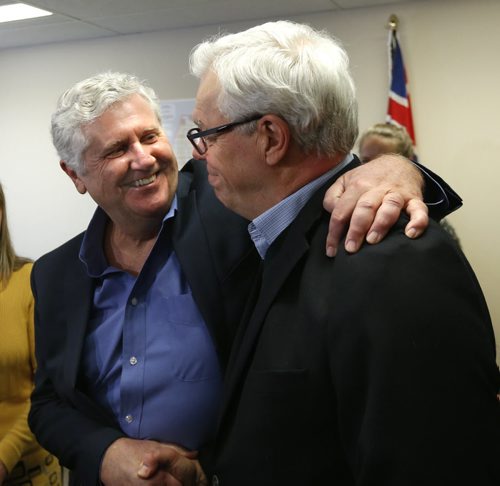 At left, Gord Mackintosh, St. Johns MLA with Premier Greg Selinger at the  press conference at his constituency office Friday where Mackintosh announced he will not be seeking re-election.  Larry Kusch story Wayne Glowacki / Winnipeg Free Press Jan. 29 2016