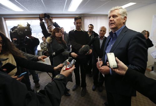 At right,  Gord Mackintosh, St. Johns MLA at press conference in his constituency office Friday where he announced he will not be seeking re-election.  . Larry Kusch story Wayne Glowacki / Winnipeg Free Press Jan. 29 2016