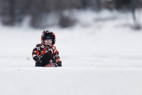 January 31, 2016 - 150914  -  Nate Love and grandpa Gerald Tack have some fun in a snow maze on the Red River at the Forks Sunday, January 31, 2016.  John Woods / Winnipeg Free Press