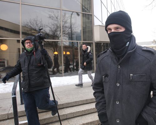 Aaron Driver who was accused of being involved in terrorist activity leaves the Manitoba Courts Tuesday after signing a peace bond to get his GPS bracelet removed -See Kevin Rollason story- Feb 02, 2016   (JOE BRYKSA / WINNIPEG FREE PRESS)