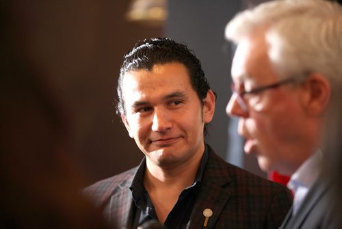 Wab Kinew announces he will seek Fort Rouge NDP nomination with and party leader, Greg Selinger at Gas Station Arts Centre Tuesday.      February 2, 2016 Ruth Bonneville / Winnipeg Free Press