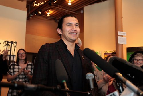 Wab Kinew announces he will seek Fort Rouge NDP nomination with and party leader, Greg Selinger at Gas Station Arts Centre Tuesday.      February 2, 2016 Ruth Bonneville / Winnipeg Free Press