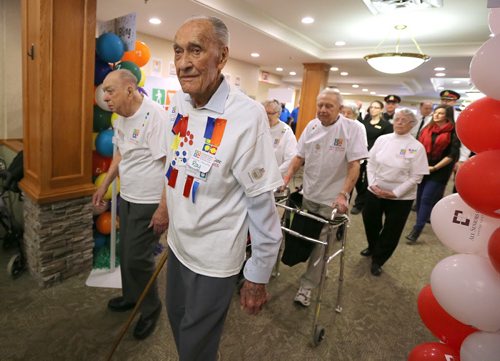 All Seniors Care Seniors games assistant Ray Davis arrives for the opening of the All Seniors Care Seniors Games at Sturgeon Creek Retirement Residence on Feb. 1, 2016. Photo by Jason Halstead/Winnipeg Free Press RE: Social Page