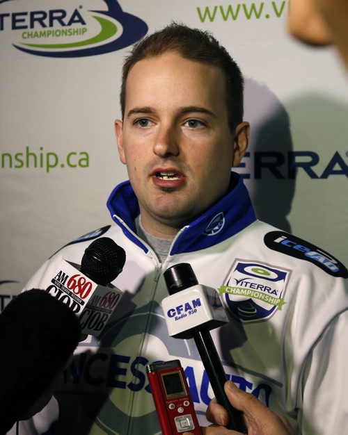 Defending champion Reid Carruthers meets with media at the 2016 Viterra Championship Seeding News Conference held at the Manitoba Sports Hall of Fame Thursday. The  full draw was  announced for the 2016 Viterra Championship, being held February 10-14, at the Selkirk Recreation Complex in Selkirk,Mb.  Paul Wiecek  story Wayne Glowacki / Winnipeg Free Press Feb.4 2016