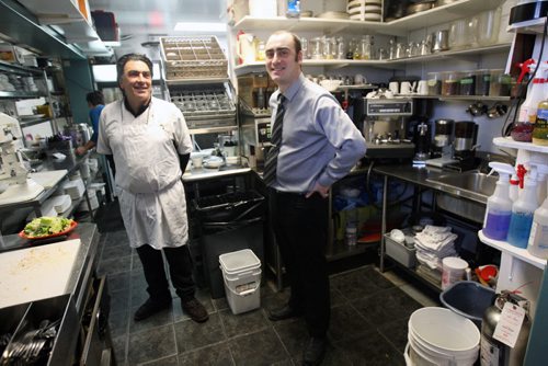 In Fernos Bistro- 312 Des Meurons St- Fern Kirouac, left with his son Chris  -See David Sanderson This City Feature  Feb 04, 2016   (JOE BRYKSA / WINNIPEG FREE PRESS)