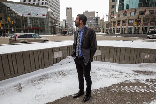 Tim Tompkins, president of the Times Square Alliance, takes a look at Winnipeg's famous Portage and Main intersection. 160204 - Thursday, February 4, 2016 -  MIKE DEAL / WINNIPEG FREE PRESS