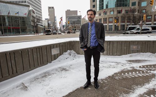 Tim Tompkins, president of the Times Square Alliance, takes a look at Winnipeg's famous Portage and Main intersection. 160204 - Thursday, February 4, 2016 -  MIKE DEAL / WINNIPEG FREE PRESS