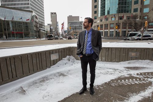 Tim Tompkins, president of the Times Square Alliance, takes a look at Winnipeg's famous Portage and Main intersection. 160204 - Thursday, February 4, 2016 -  MIKE DEAL / WINNIPEG FREE PRESS