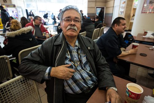 Joseph Meconse, 74, was kicked out of the Portage Place Mall's food court for loitering last Friday. The Sayisi Dene elder, military veteran and Order of Manitoba recipient hasn't let the issue keep him away from his usual spot in the food court though he is hoping that the person who kicked him out will apologize. 160204 - Thursday, February 4, 2016 -  MIKE DEAL / WINNIPEG FREE PRESS