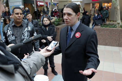 A public protest at Portage Place earlier over security guards who ordered a Dene elder to leave the mall is expected to be addressed by the local MP Friday afternoon. Winnipeg Centre MP Robert-Falcon Ouellette made a statement about "inclusive downtown spaces" in the Centre Court today. Joseph Meconse, 74, (not in photo) was kicked out of the Portage Place Mall's food court for loitering last Friday. The Sayisi Dene elder, military veteran and Order of Manitoba recipient hasn't let the issue keep him away from his usual spot in the food court. BORIS MINKEVICH / WINNIPEG FREE PRESS February 5, 2016