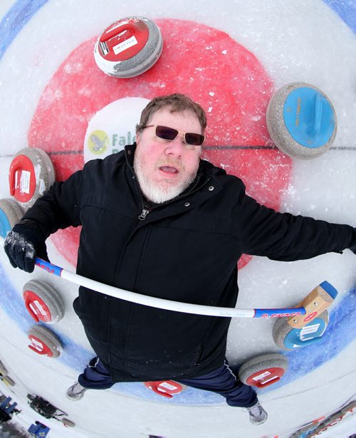 Doug Speirs participates in the media challenge prior to the Ironman Outdoor Curling Bonspiel at The Forks, Friday, February 5, 2016. (TREVOR HAGAN/WINNIPEG FREE PRESS)