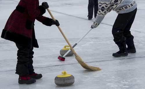DAVID LIPNOWSKI / WINNIPEG FREE PRESS 160206  Curling action during the annual Ironman Outdoor Curling Bonspiel Saturday February 6, 2016 at The Forks. The event is not for profit in support of The Heart and Stroke Foundation.