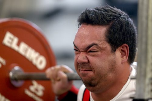 Mark Colley competes in the squat discipline during the Manitoba Powerlifting Association event at the Brickhouse Gym, Saturday, February 6, 2016. The event was 3 events, bench press, squat and deadlift. (TREVOR HAGAN/WINNIPEG FREE PRESS)