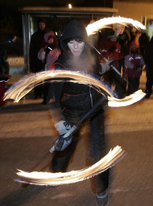 John Woods / Winnipeg Free Press / February 15, 2008 - 080215  - Nathalie Coulson performs on Provencher Blvd at the opening ceremonies of this years Festival du Voyageur Friday February 15, 2008.
