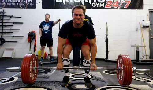 Oladele Akano competes in the dead lift during the Manitoba Powerlifting Association event at the Brickhouse Gym, Saturday, February 6, 2016. The event was 3 events, bench press, squat and deadlift. (TREVOR HAGAN/WINNIPEG FREE PRESS)