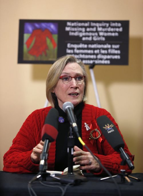 Carolyn Bennett, Minister of Indigenous and Northern Affairs at media conference in Winnipeg Monday to discuss the meeting with family members and loved ones of Missing and Murdered Indigenous Women and Girls. Mary Agnes Welch story Wayne Glowacki / Winnipeg Free Press Feb.8 2016