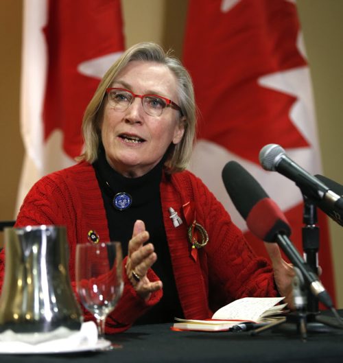 Carolyn Bennett, Minister of Indigenous and Northern Affairs at media conference in Winnipeg Monday to discuss the meeting with family members and loved ones of Missing and Murdered Indigenous Women and Girls. Mary Agnes Welch story Wayne Glowacki / Winnipeg Free Press Feb.8 2016