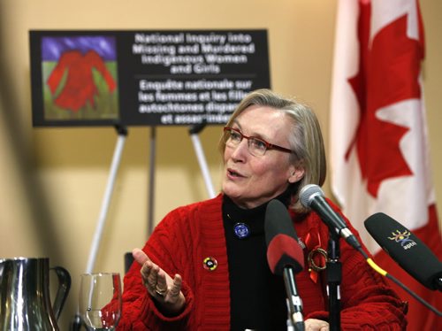 Carolyn Bennett, Minister of Indigenous and Northern Affairs at media conference in Winnipeg Monday to discuss the meeting with family members and loved ones of Missing and Murdered Indigenous Women and Girls. Mary Agnes Welch story Wayne Glowacki / Winnipeg Free Press Feb.8 2016