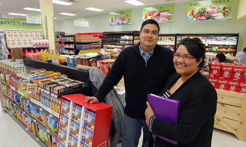 Brokenhead Grocery on Brokenhead Ojibway Nation, Highway 59, about 40 minutes northeast of Winnipeg, is going to open tomorrow. (L-R) Mananger Kyle Tanner and assistant manager Stacy Boulton pose for a photo in the new store. BORIS MINKEVICH / WINNIPEG FREE PRESS February 8, 2016