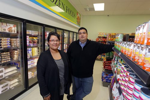 Brokenhead Grocery on Brokenhead Ojibway Nation, Highway 59, about 40 minutes northeast of Winnipeg, is going to open tomorrow. (R-L) Mananger Kyle Tanner and assistant manager Stacy Boulton pose for a photo in the new store. BORIS MINKEVICH / WINNIPEG FREE PRESS February 8, 2016