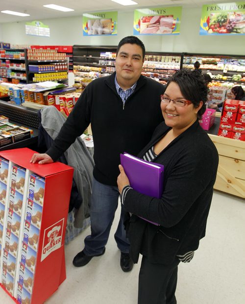 Brokenhead Grocery on Brokenhead Ojibway Nation, Highway 59, about 40 minutes northeast of Winnipeg, is going to open tomorrow. (L-R) Mananger Kyle Tanner and assistant manager Stacy Boulton pose for a photo in the new store. BORIS MINKEVICH / WINNIPEG FREE PRESS February 8, 2016
